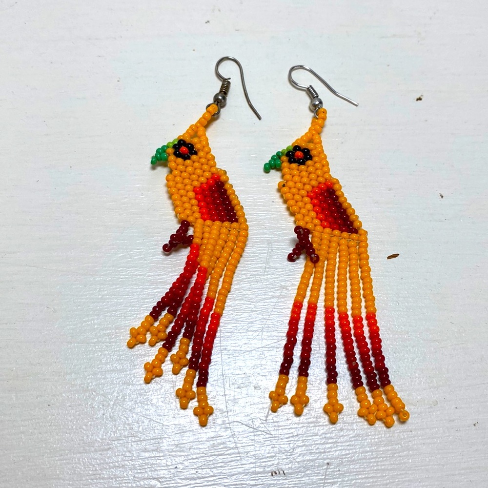 Handmade Beaded Parakeet Earrings